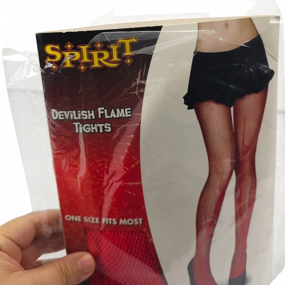 Spirit Halloween Devilish Flame Tights Red Fishnet Stockings Fire Devil Costume
